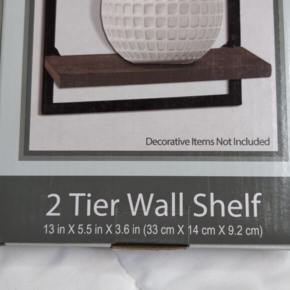 True Living 2 Tier Wall Shelf in Brown, NEW in Box. - Picture 2 of 4